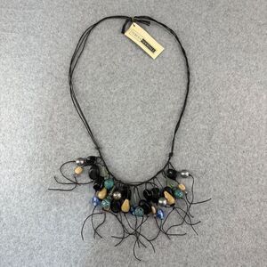 Teresa Goodall Vintage Resin Glass Bead‎ Necklace Linen Cord Signed Boho Jewelry